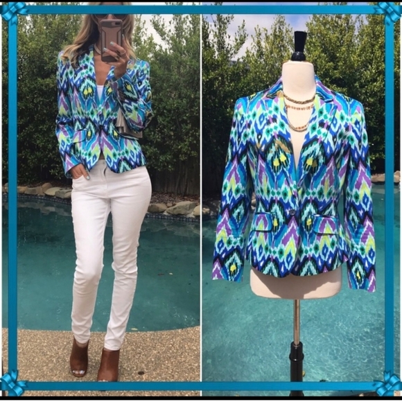 Euc Jones New York abstract Ikat print Blazer - Picture 2 of 6